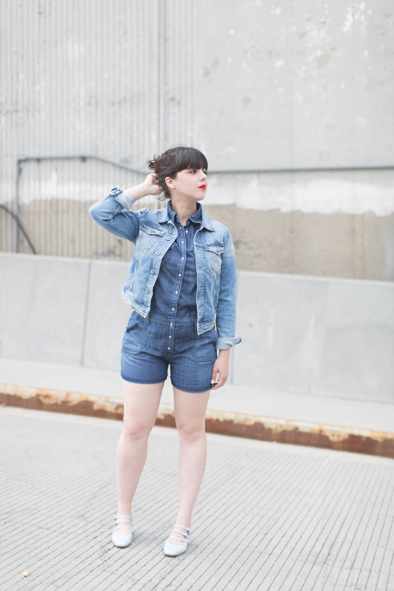 blog pepe jeans london total look demin blouson combishort jean - copyright paulinefashionblog.com_